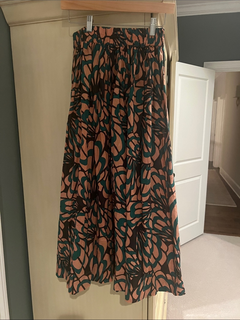 Abstract Floral Maxi Skirt in Teal and Blush - Picture 1 of 1